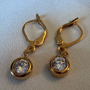 Vintage Avon Gold-Tone Clear Crystal Dangle Lever Back Earrings